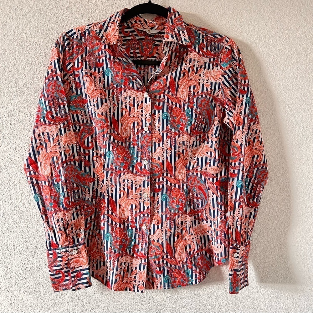 ROBERT TALBOTT Stripe All Over Paisley Print Button Up Shirt Women Size 8